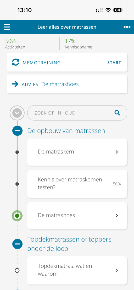 Adaptief leerpad in de mindthebed.academy-app