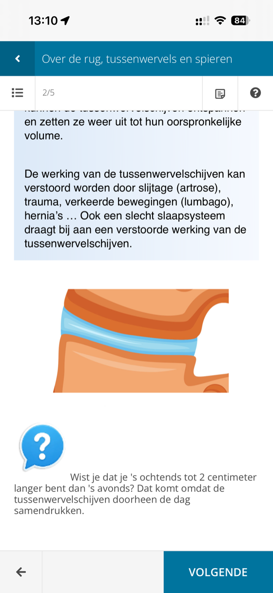 Lesinhoud over slaap en materiaal in de app